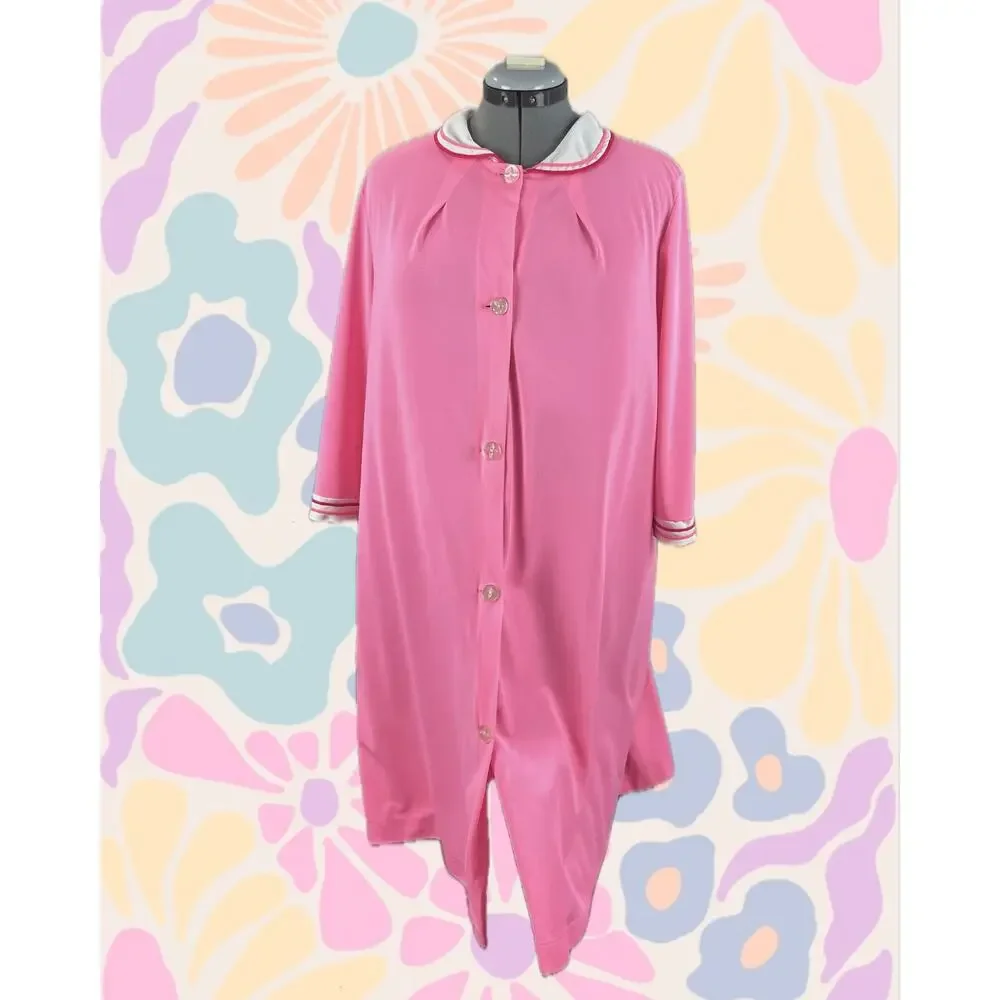 Volup Vintage 70s Lorraine Barbie Pink Peter Pan Collar Red Piped Robe Size M/L